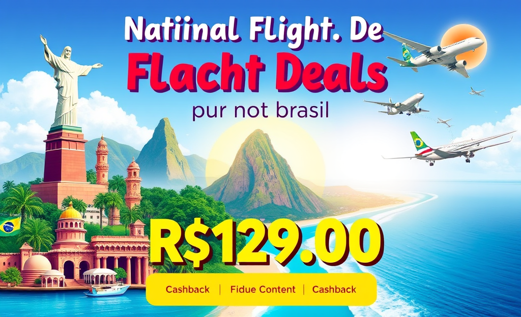Imagem de passagens aéreas nacionais com preços a partir de R$129,00.
